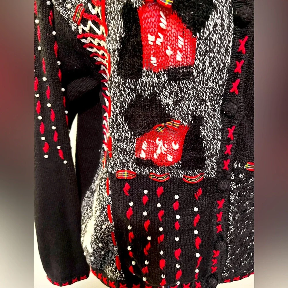 Designers Originals Holiday Christmas Cardigan Sweater with Scottie Dogs Size L